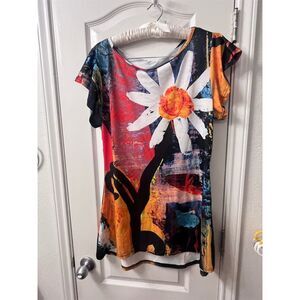 Liel Women's M Floral Abstract Short Sleeve Dress Multicolor Summer Casual